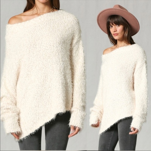 FUZZY Cream Over the Shoulder Sherpa Sweater - Picture 2 of 6